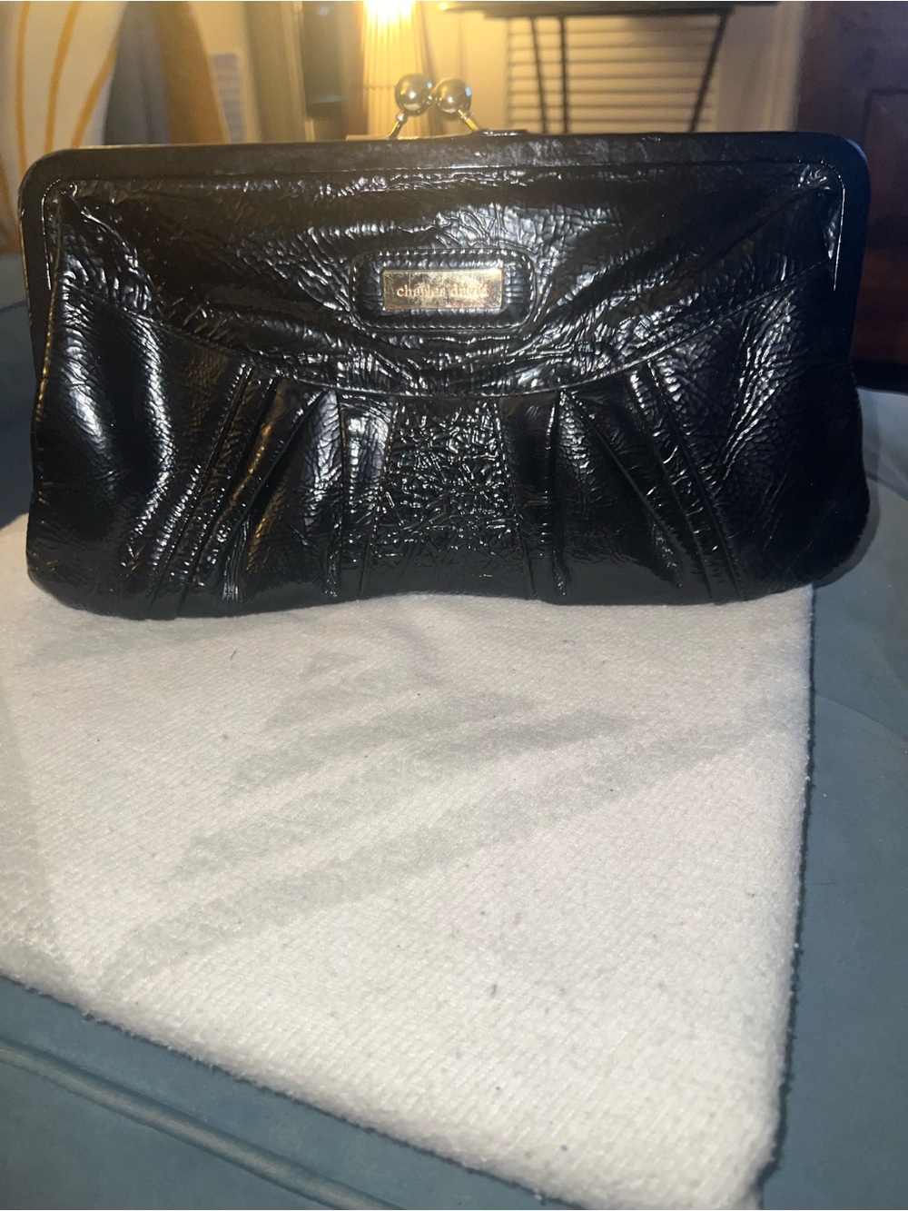 Charles David Black Patent Leather Kiss-Lock Clutch